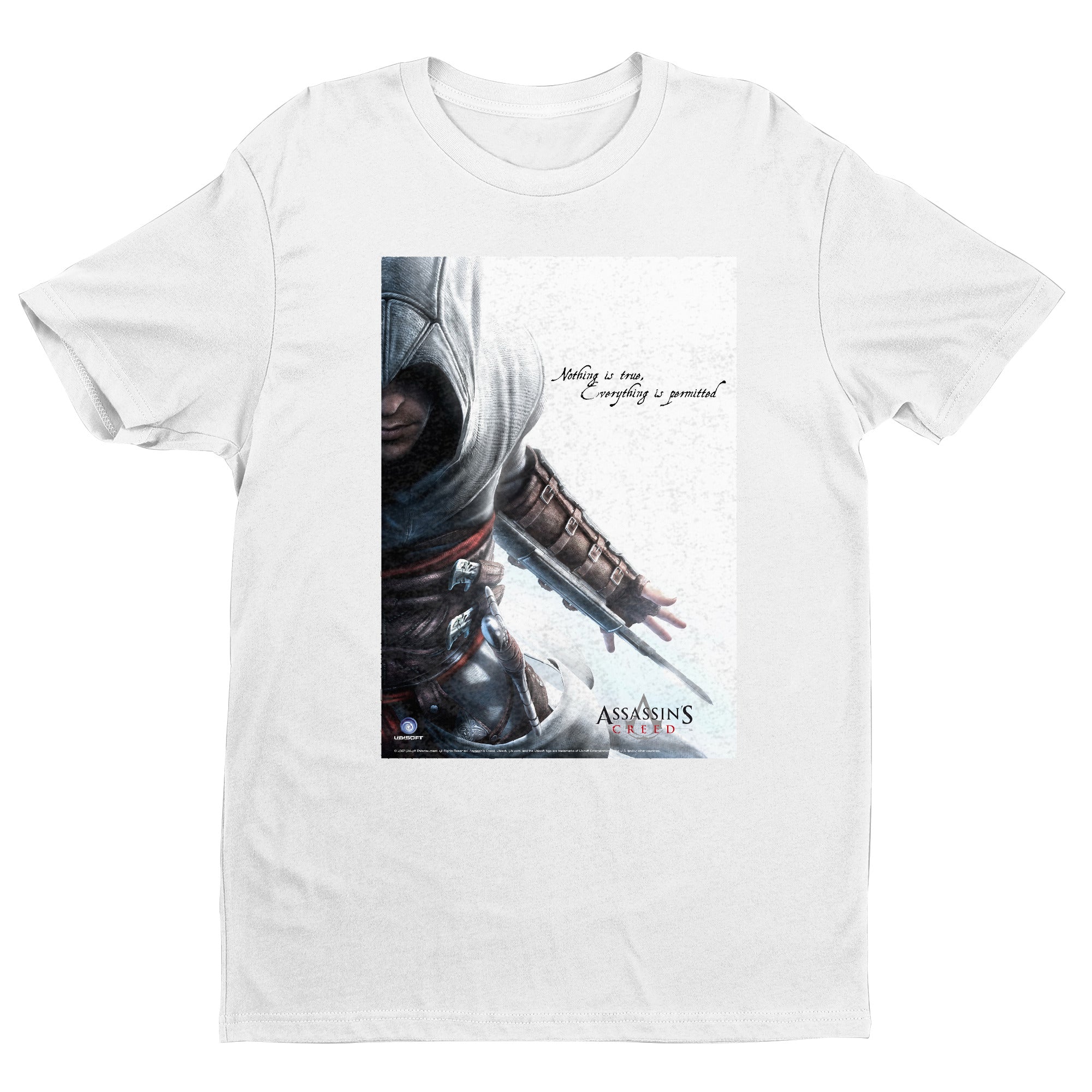 Assassin's Creed Nothing Is True promo art tee - white unisex t-shirt, front view